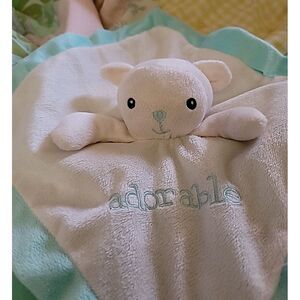 White Bean Bear Blanket  Adorable Mint Green Trim Soft‎ Bedtime Child Baby